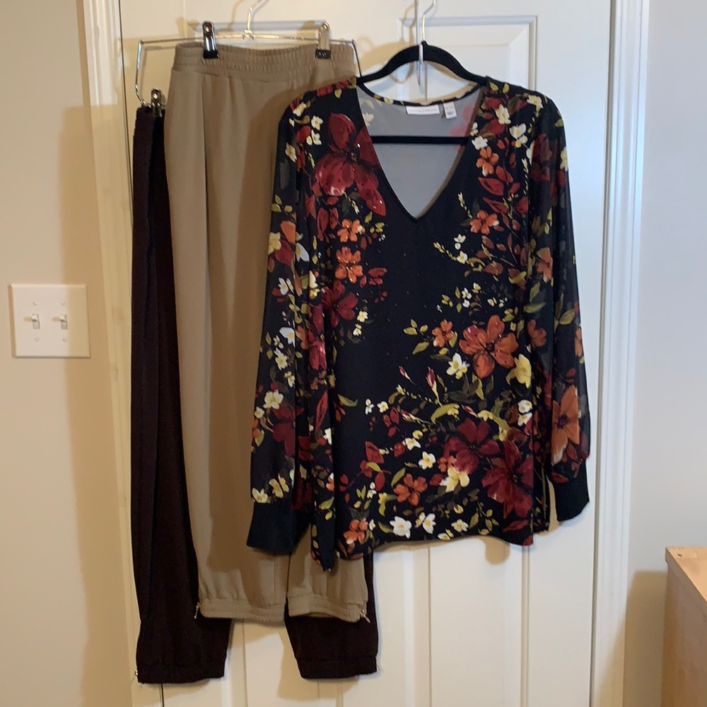 Susan Graver liquid knit pants (2) and shirt